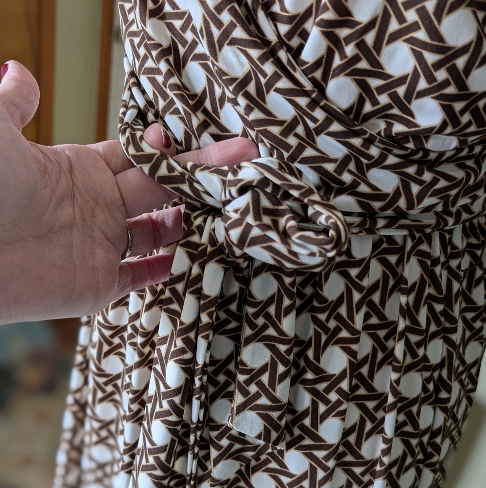 Talbots Petites Geometric Lattice Faux Wrap Dress - Size 6P - Picture 8 of 11